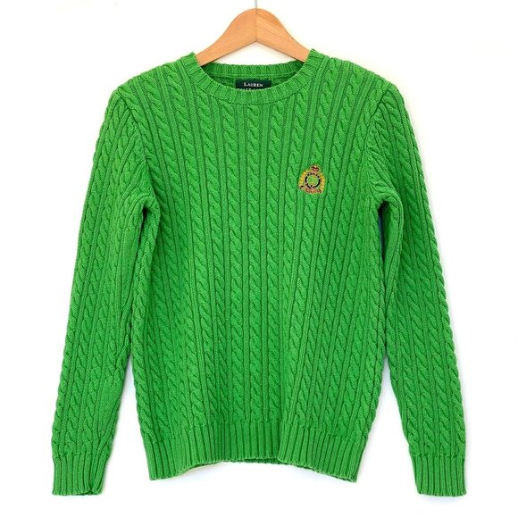 Lauren Ralph Lauren Womens S Chunky Cable Knit Fisherman Cotton Sweater Crest - Picture 1 of 5
